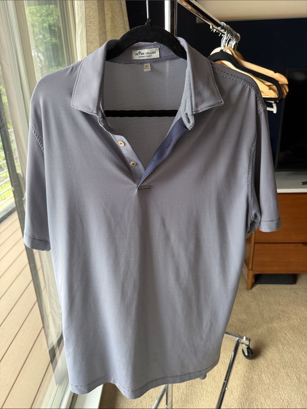 Peter Millar Men's Light Blue Open-Placket Polo